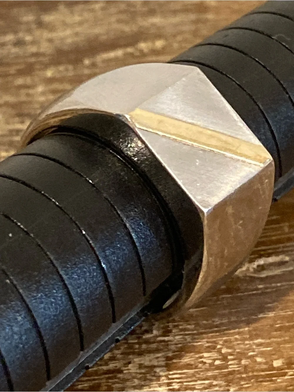 Mens Steel & 14K Gold Diagonal Stripe Signet Style Ring Size 10.25 China